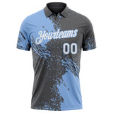 Custom Steel Gray White-Light Blue Distressed Scratch Brush Stroke Performance Polo Shirt