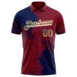 Custom Crimson Vintage USA Flag Navy-Cream Distressed Scratch Brush Stroke Performance Polo Shirt