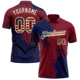 Custom Crimson Vintage USA Flag Navy-Cream Distressed Scratch Brush Stroke Performance Polo Shirt