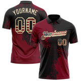 Custom Black Vintage USA Flag Crimson-Cream Distressed Scratch Brush Stroke Performance Polo Shirt