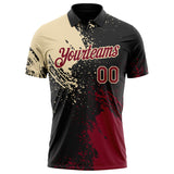 Custom Black Crimson-Cream Distressed Scratch Brush Stroke Performance Polo Shirt