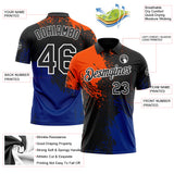 Custom Black Orange Royal-White Distressed Scratch Brush Stroke Performance Polo Shirt