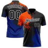Custom Black Orange Royal-White Distressed Scratch Brush Stroke Performance Polo Shirt