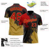 Custom Black Red-Old Gold Distressed Scratch Brush Stroke Performance Polo Shirt