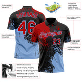 Custom Black Red-Light Blue Distressed Scratch Brush Stroke Performance Polo Shirt