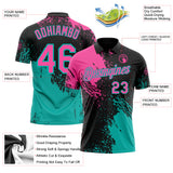 Custom Black Pink-Aqua Distressed Scratch Brush Stroke Performance Polo Shirt