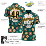Custom Midnight Green Black-Gold Day of the Dead Mexican Sugar Skull Performance Polo Shirt