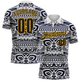 Custom White Black-Gold Mexican Aztec Mayan Tribal Performance Polo Shirt