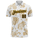 Custom White Black-Gold Mexican Aztec Mayan Tribal Performance Polo Shirt