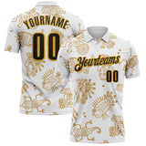 Custom White Black-Gold Mexican Aztec Mayan Tribal Performance Polo Shirt