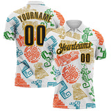 Custom White Black-Gold Mexican Aztec Mayan Tribal Performance Polo Shirt