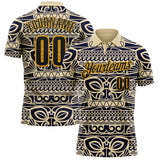 Custom Cream Black-Gold Mexican Aztec Mayan Tribal Performance Polo Shirt