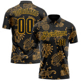 Custom Black-Gold Mexican Aztec Mayan Tribal Performance Polo Shirt