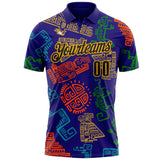 Custom Dark Purple Gold-Black Mexican Aztec Mayan Tribal Performance Polo Shirt