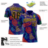 Custom Dark Purple Gold-Black Mexican Aztec Mayan Tribal Performance Polo Shirt