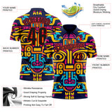 Custom Navy Black-Fire Red Mexican Aztec Mayan Tribal Performance Polo Shirt