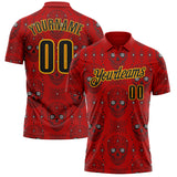 Custom Red Black-Gold Day of the Dead Mexican Sugar Skull Performance Polo Shirt