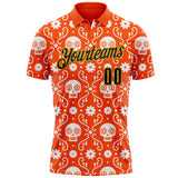 Custom Orange Black-Gold Day of the Dead Mexican Sugar Skull Performance Polo Shirt