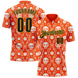 Custom Orange Black-Gold Day of the Dead Mexican Sugar Skull Performance Polo Shirt