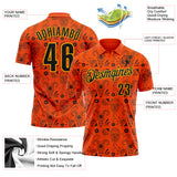 Custom Orange Black-Gold Day of the Dead Mexican Sugar Skull Performance Polo Shirt