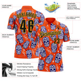 Custom Orange Black-Gold Day of the Dead Mexican Sugar Skull Performance Polo Shirt