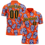 Custom Orange Black-Gold Day of the Dead Mexican Sugar Skull Performance Polo Shirt