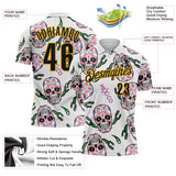 Custom White Black-Gold Day of the Dead Mexican Sugar Skull Performance Polo Shirt