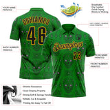 Custom Grass Green Black-Gold Day of the Dead Mexican Sugar Skull Performance Polo Shirt