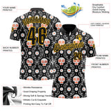 Custom Black-Gold Day of the Dead Mexican Sugar Skull Performance Polo Shirt