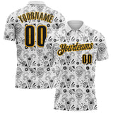 Custom White Black-Gold Day of the Dead Mexican Sugar Skull Performance Polo Shirt