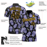 Custom Black-Gold Day of the Dead Mexican Sugar Skull Performance Polo Shirt
