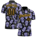 Custom Black-Gold Day of the Dead Mexican Sugar Skull Performance Polo Shirt