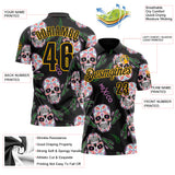 Custom Black-Gold Day of the Dead Mexican Sugar Skull Performance Polo Shirt