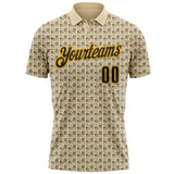 Custom Cream Black-Gold Day of the Dead Mexican Sugar Skull Performance Polo Shirt
