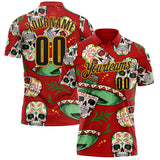 Custom Red Black-Gold Day of the Dead Mexican Sugar Skull Performance Polo Shirt