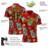 Custom Red Black-Gold Day of the Dead Mexican Sugar Skull Performance Polo Shirt