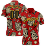Custom Red Black-Gold Day of the Dead Mexican Sugar Skull Performance Polo Shirt