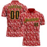Custom Red Black-Gold Day of the Dead Mexican Sugar Skull Performance Polo Shirt