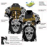 Custom Black-Gold Day of the Dead Mexican Sugar Skull Performance Polo Shirt