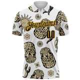 Custom White Black-Gold Day of the Dead Mexican Sugar Skull Performance Polo Shirt