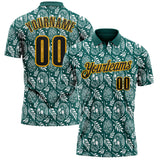 Custom Midnight Green Black-Gold Day of the Dead Mexican Sugar Skull Performance Polo Shirt