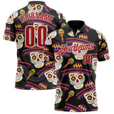 Custom Black Red-White Day of the Dead Mexican Sugar Skull Performance Polo Shirt