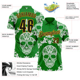 Custom Grass Green Black-Gold Day of the Dead Mexican Sugar Skull Performance Polo Shirt