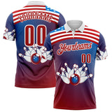 Custom Blue Red-White Bowling Strike American Flag Gradient Performance Polo Shirt
