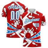 Custom Red White-Blue Bowling Strike American Flag Performance Polo Shirt