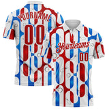 Custom White Red-Blue Bowling American Inspired Performance Polo Shirt