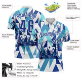 Custom White-Blue Bowling Geometric Performance Polo Shirt