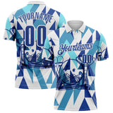 Custom White-Blue Bowling Geometric Performance Polo Shirt