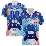 Custom Blue Thunder Blue Light Pink-White Bowling Geometric Performance Polo Shirt