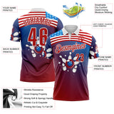 Custom Blue Red-White Bowling American Flag Gradient Performance Polo Shirt